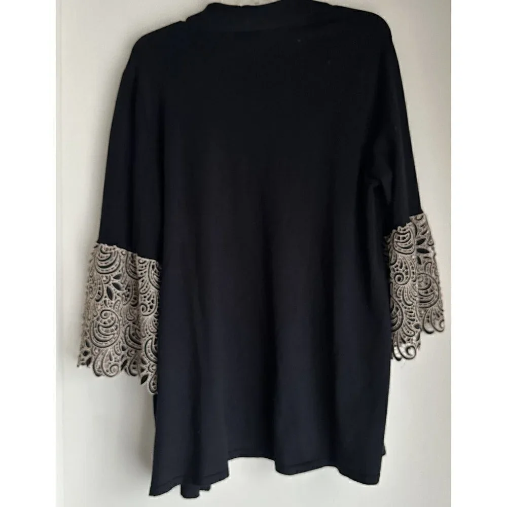 Alfani Womens Size 0X Open‎ Front Lace-Cuff Cardigan Black - Picture 3 of 8